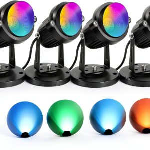 SUNVIE 6W RGBW Up Lights LED Spotlights 4 Pack with Remote and Stake-0