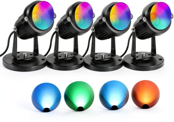 SUNVIE 6W RGBW Up Lights LED Spotlights 4 Pack with Remote and Stake-0